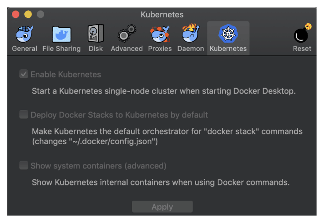 menu da plataforma de conteineres docker