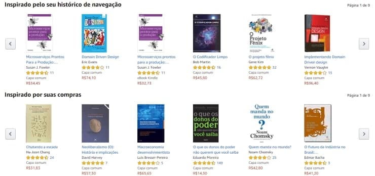 screenshot do site da amazon