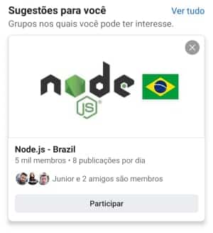 screenshot do site facebook