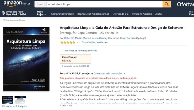 screenshot do site da amazon