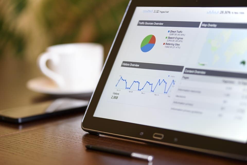 tablet com graficos na tela