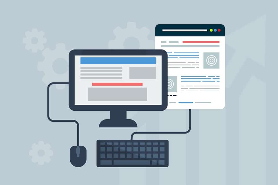 desenho de duas telas de computador uma ao lado da outra com codigos HTML