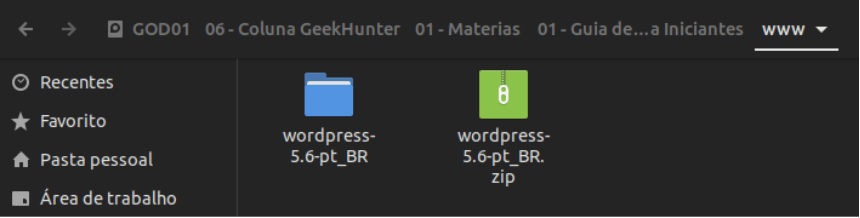 Situação das pastas após baixar o WordPress 5.6