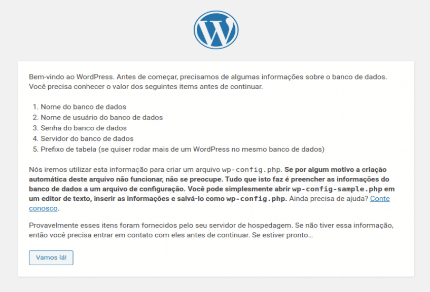 Início das configurações do WordPress relacionado ao banco de dados.