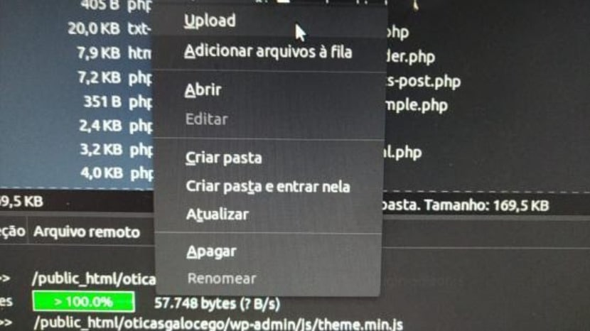 Opção para subir os arquivos do core do WordPress.