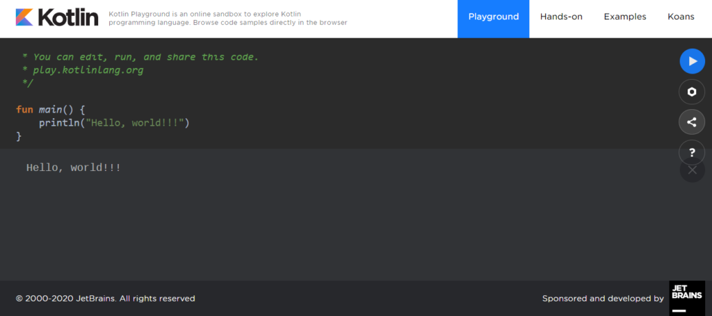 Interface do Kotlin Playground.