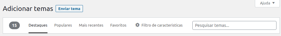 Opções para adicionar novo tema WordPress.