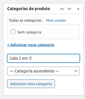 Tela para adicionar nova categoria de produto.