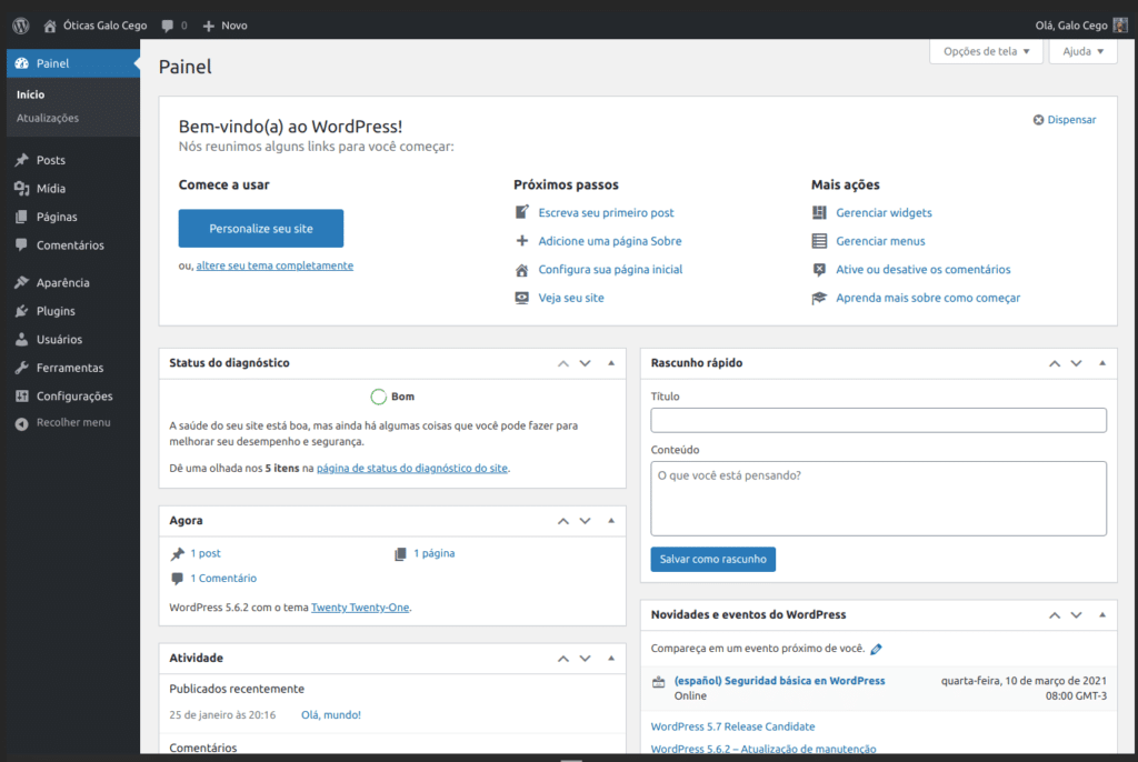 Painel administrativo do WordPress