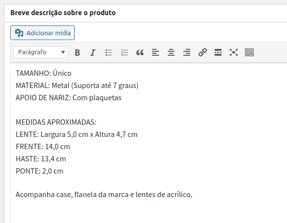 Tela para adicionar uma descrição ao seu produto