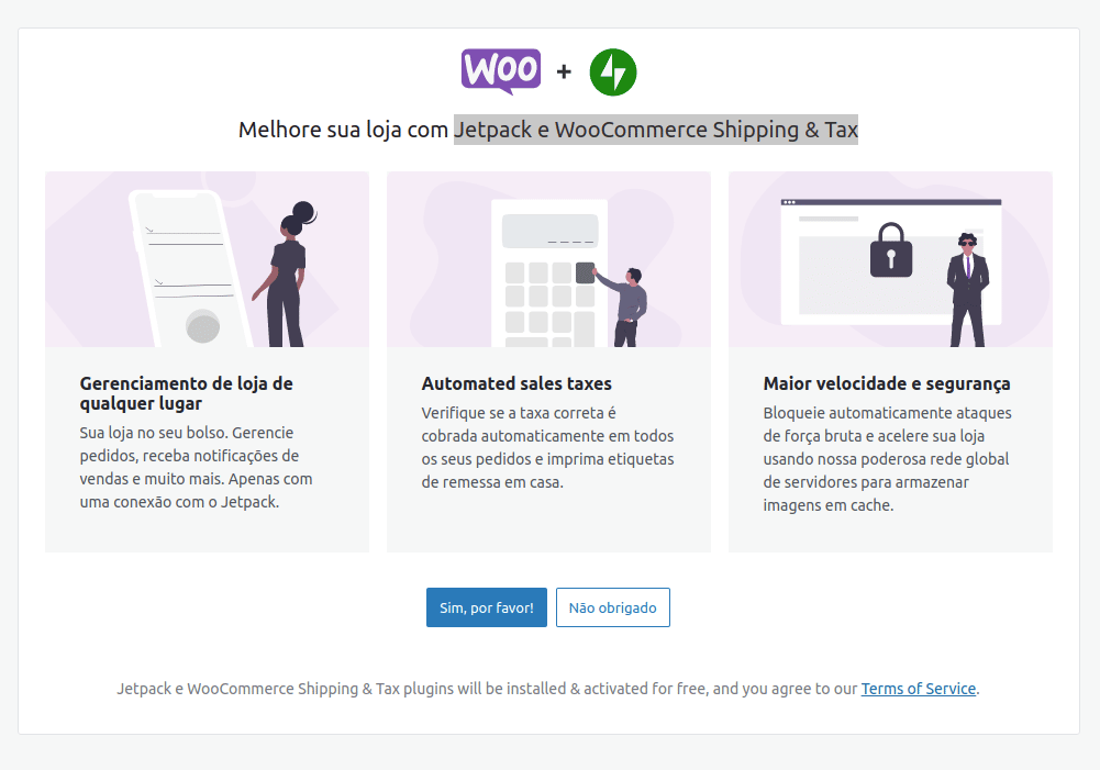 Wordpress solicta integração com Jetpack e WooCommerce Shipping & Tax