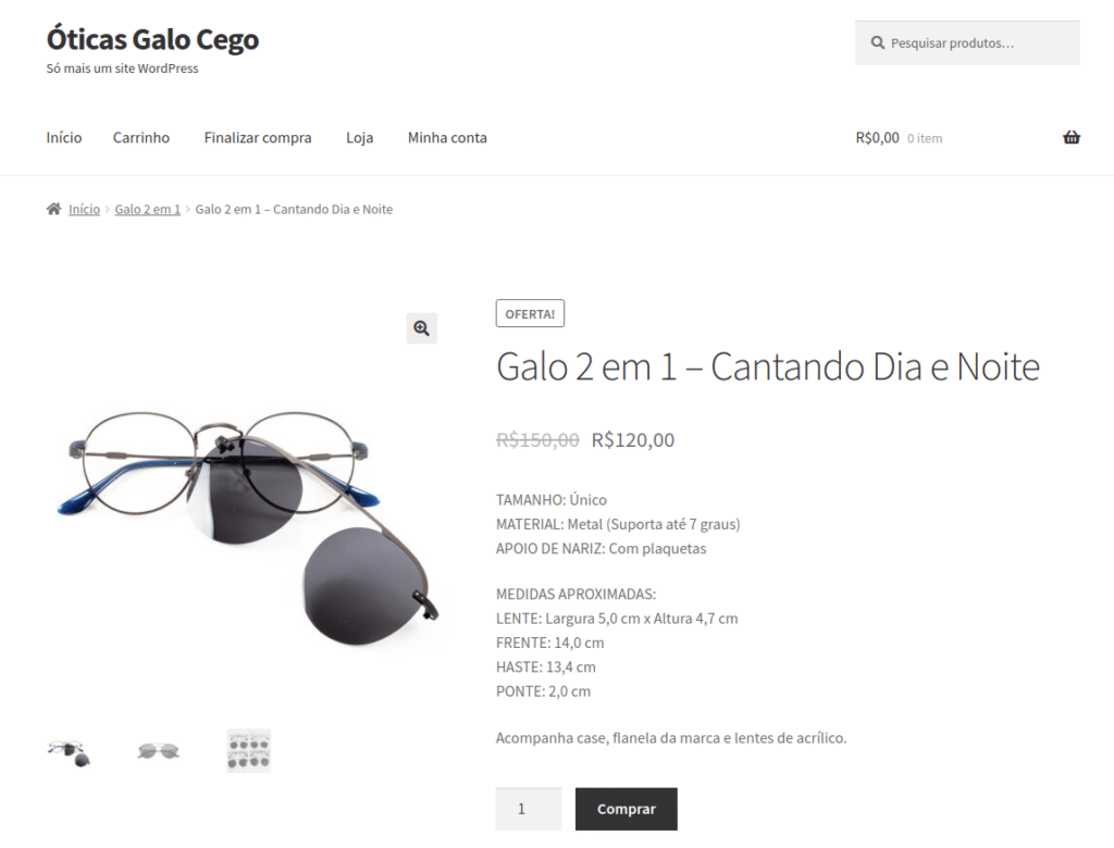 Produto à venda em seu site wordpress.