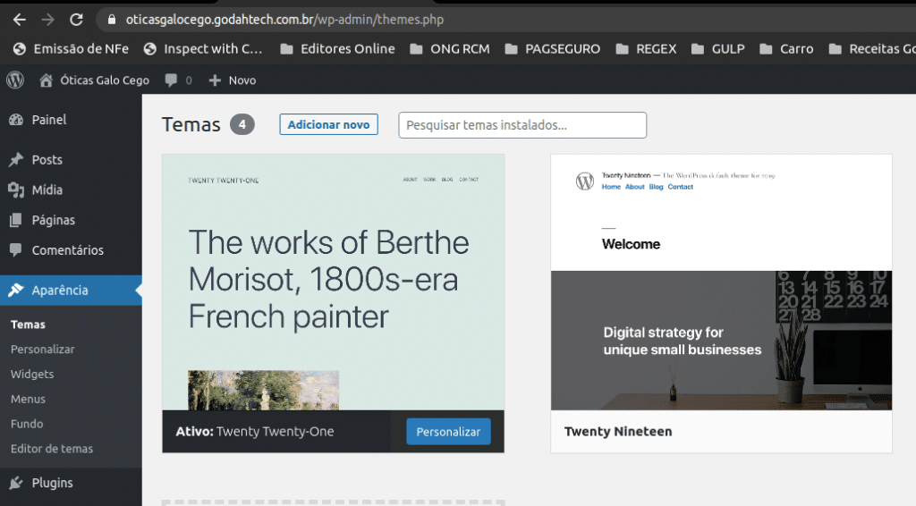 Tela principal dos temas WordPress.